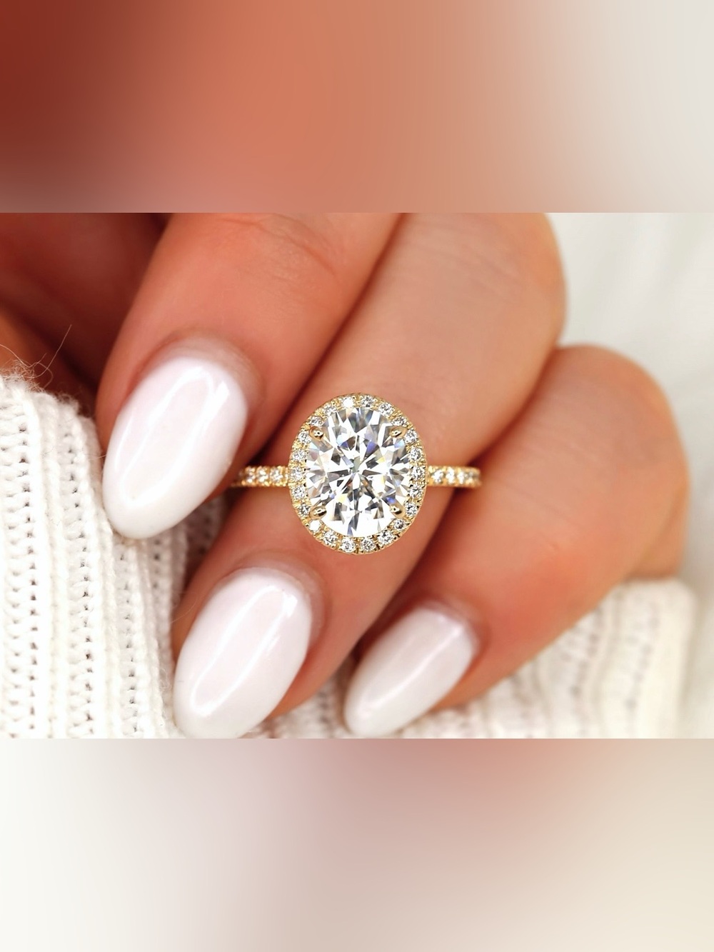 14K GOLD PLATED Certified 5CT Oval Cut Moissanite Halo Wedding Engagement Ring